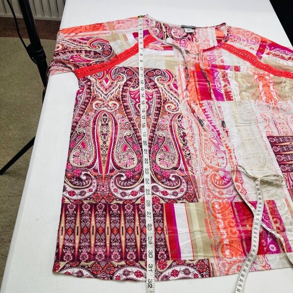 Catherines Tunic Paisley Patchwork Bell Sleeve Tie‎ Neck Shirt Women's 2X Boho - Picture 10 of 11